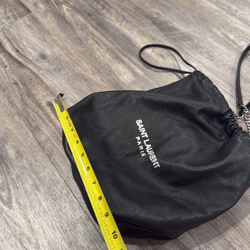 YSL Saint Laurent Teddy Bucket Bag Leather Logo Drawstring Crossbody + Pouch - Picture 16 of 16